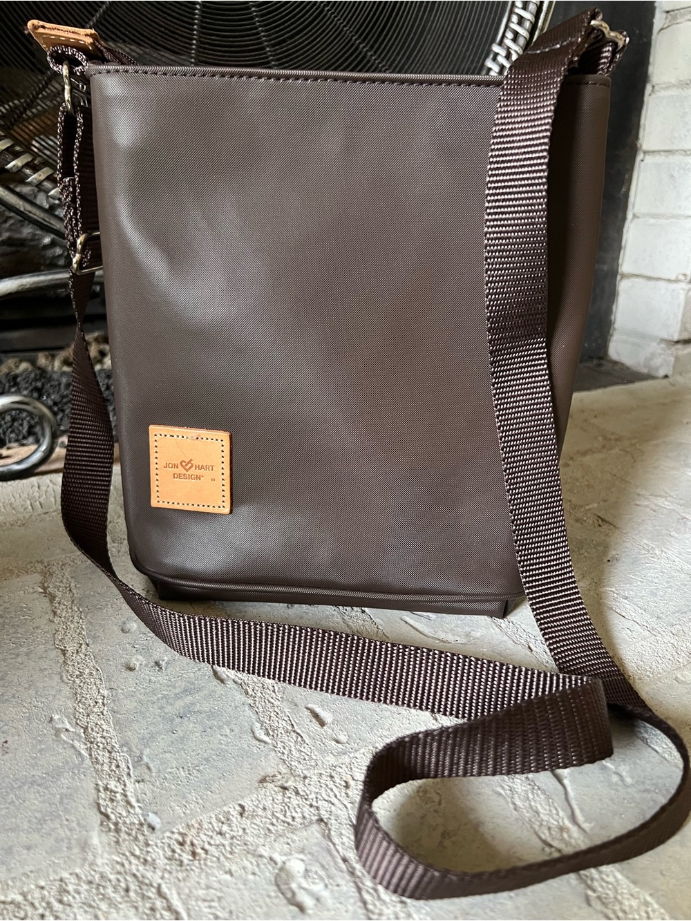 Jon Hart Design Brown Coated Canvas Crossbody Messenger Bag Unisex